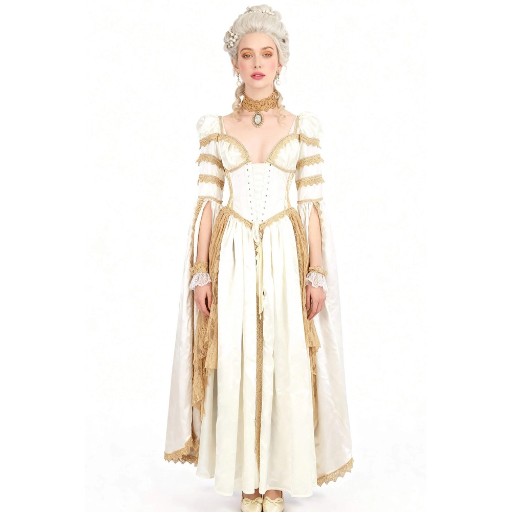 Attitude Corsets - Linlee Elven Inspired Rococo Langes Korsett Kleid - Elfenbeinfarben